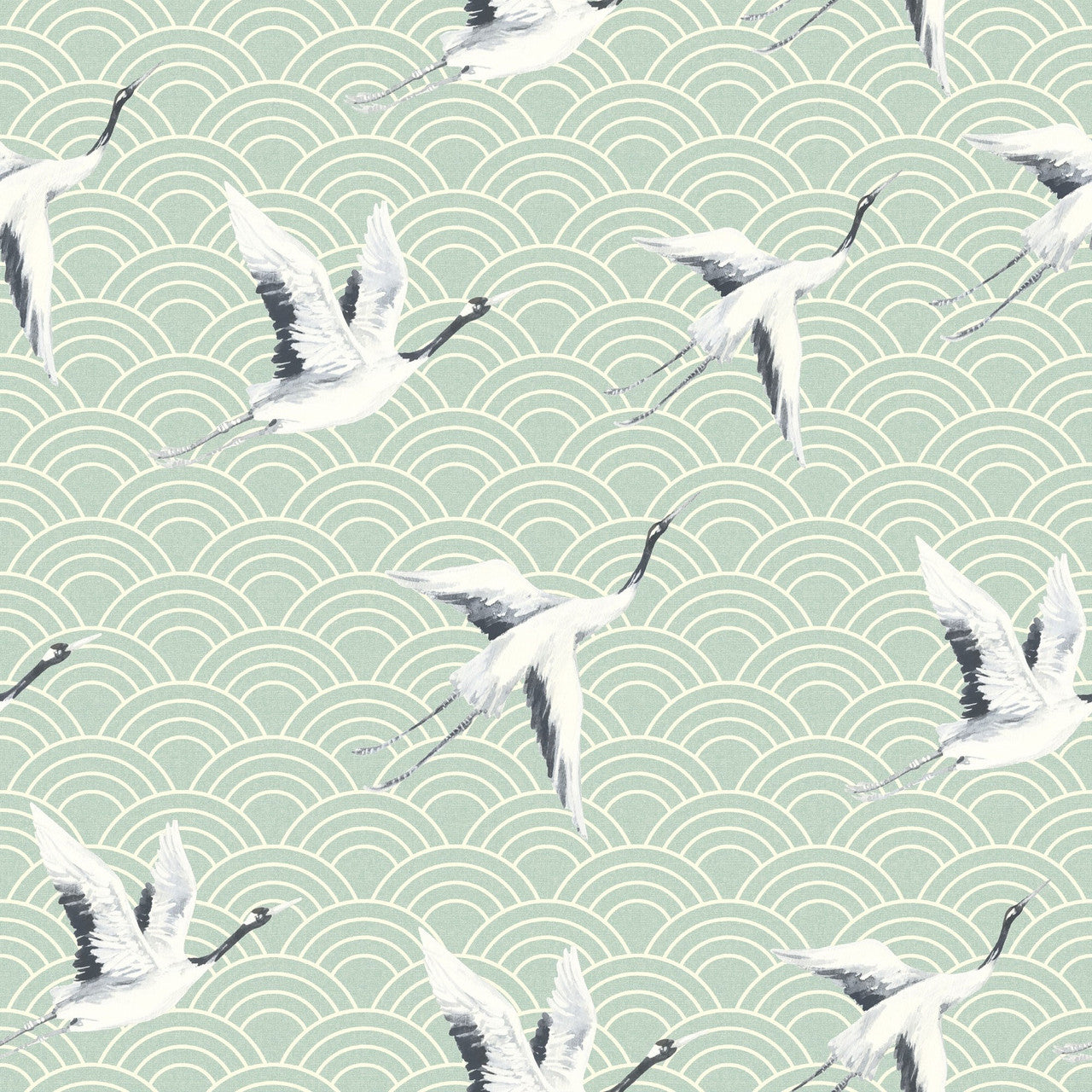 DYW0012 Japanese Cranes Discovery Oriental Green Wallpaper By Sketch Twenty 3