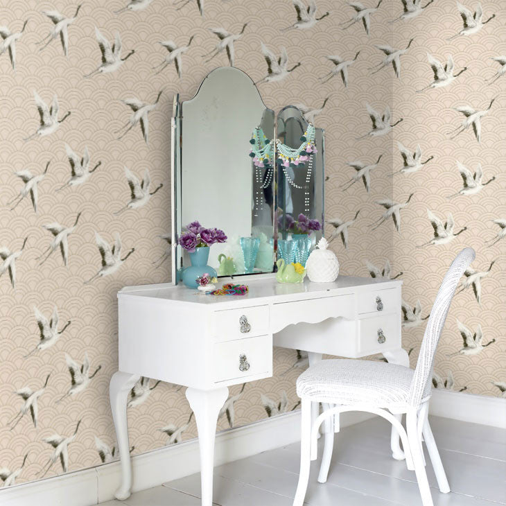 DYW0014 Japanese Cranes Discovery Salmon Wallpaper By Sketch Twenty 3
