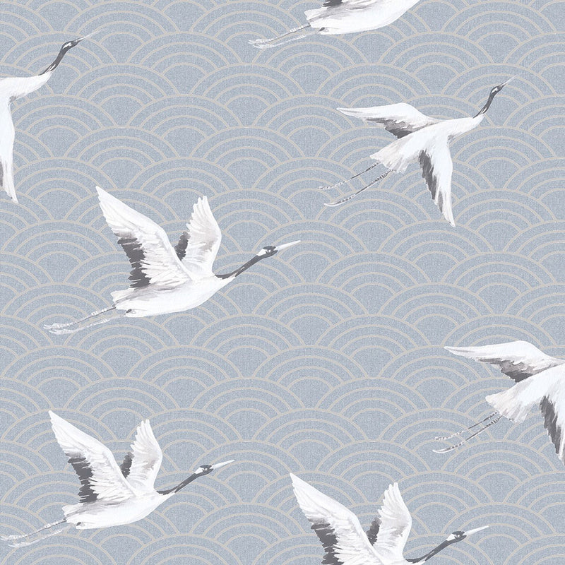 DYW0015 Japanese Cranes Discovery Teal Wallpaper By Sketch Twenty 3