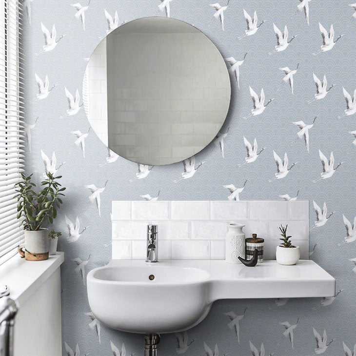DYW0015 Japanese Cranes Discovery Teal Wallpaper By Sketch Twenty 3