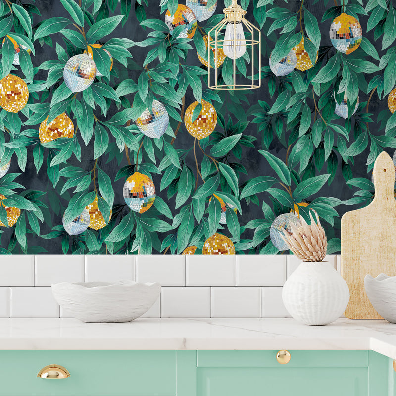 BMGI006/04B Disco Lemons Dark Teal Wallpaper by Brand McKenzie