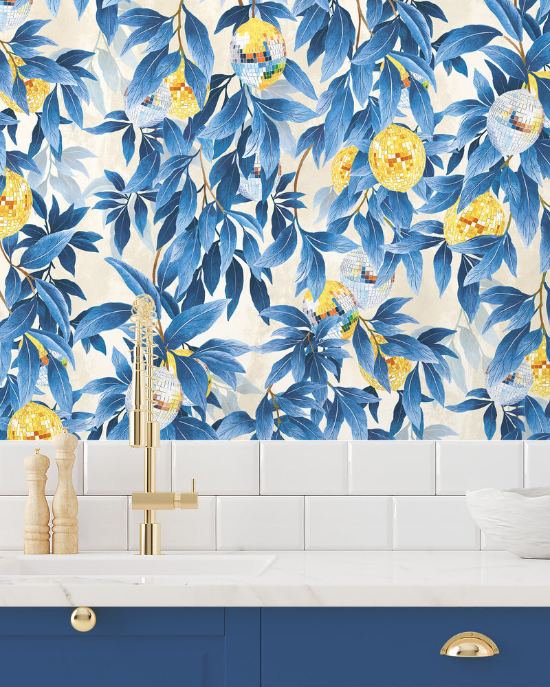BMGI006/04E Disco Lemons Mediterranean Blue Wallpaper by Brand McKenzie
