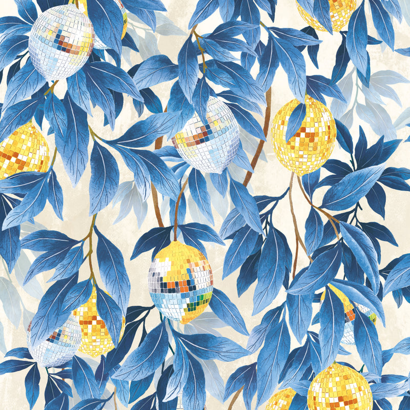 BMGI006/04E Disco Lemons Mediterranean Blue Wallpaper by Brand McKenzie