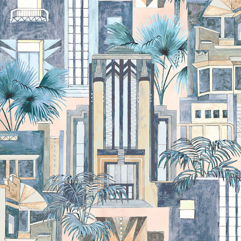 BMHD002/02C Downtown Deco Heart Deco Pastel Blue Wallpaper