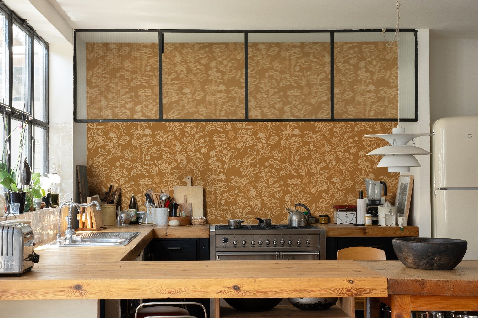 EF4905-3 Crazy Flowers Ochre L'Enfant Terrible Wallpaper by Tres Tintas