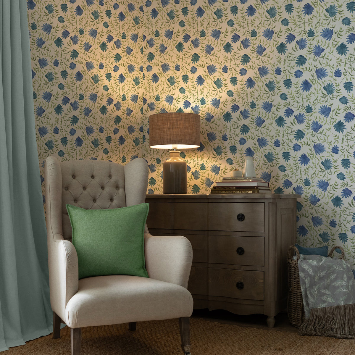 Elai Denim Country Folk Wallpaper by Voyage Maison | ELAI/WPO/DEN