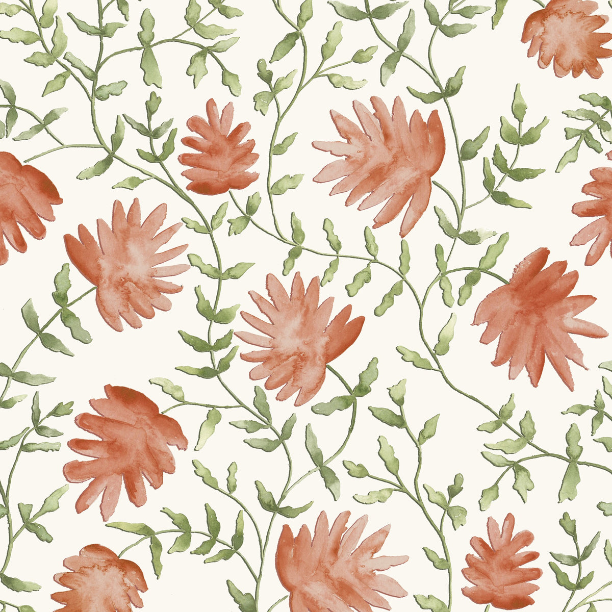 Elai Terracotta Country Folk Wallpaper by Voyage Maison | ELAI/WPO/TER
