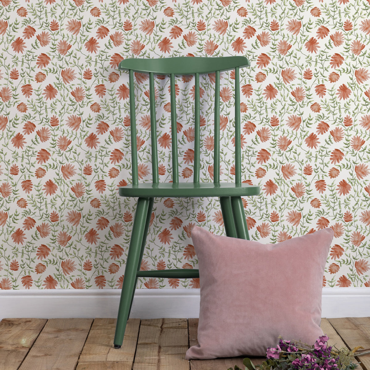 Elai Terracotta Country Folk Wallpaper by Voyage Maison | ELAI/WPO/TER