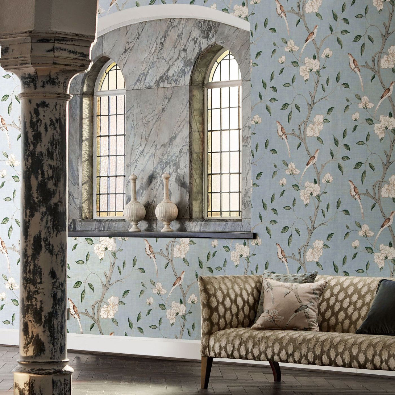 313047 Eleanora Print Stockholm Blue Wallpaper by Zoffany
