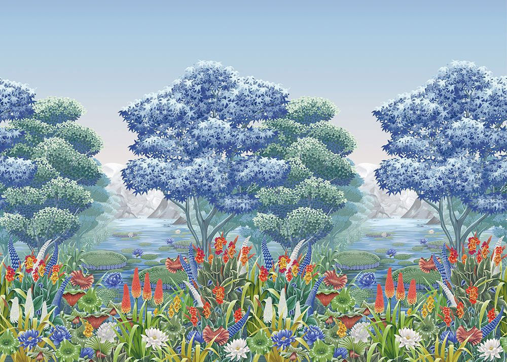 W7810-01 Elysium Mural Rhapsody Cobalt Wallpaper by Osborne & Little