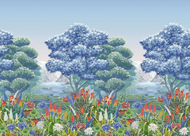 W7810-01 Elysium Mural Rhapsody Cobalt Wallpaper by Osborne & Little