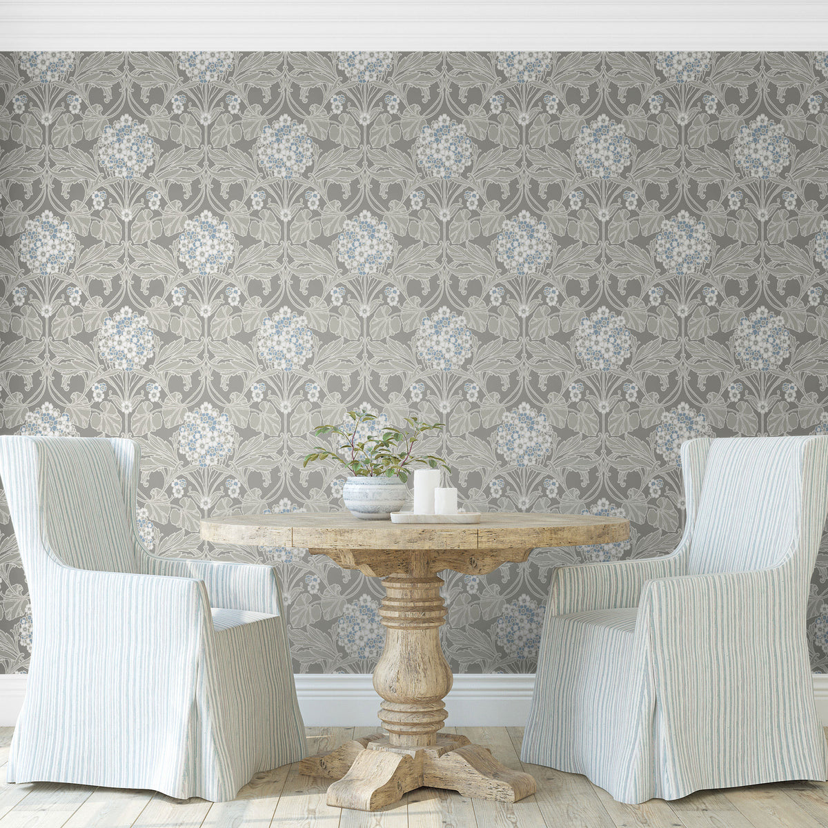 Floral Hydrangea Arts and Crafts Wallpaper By Galerie