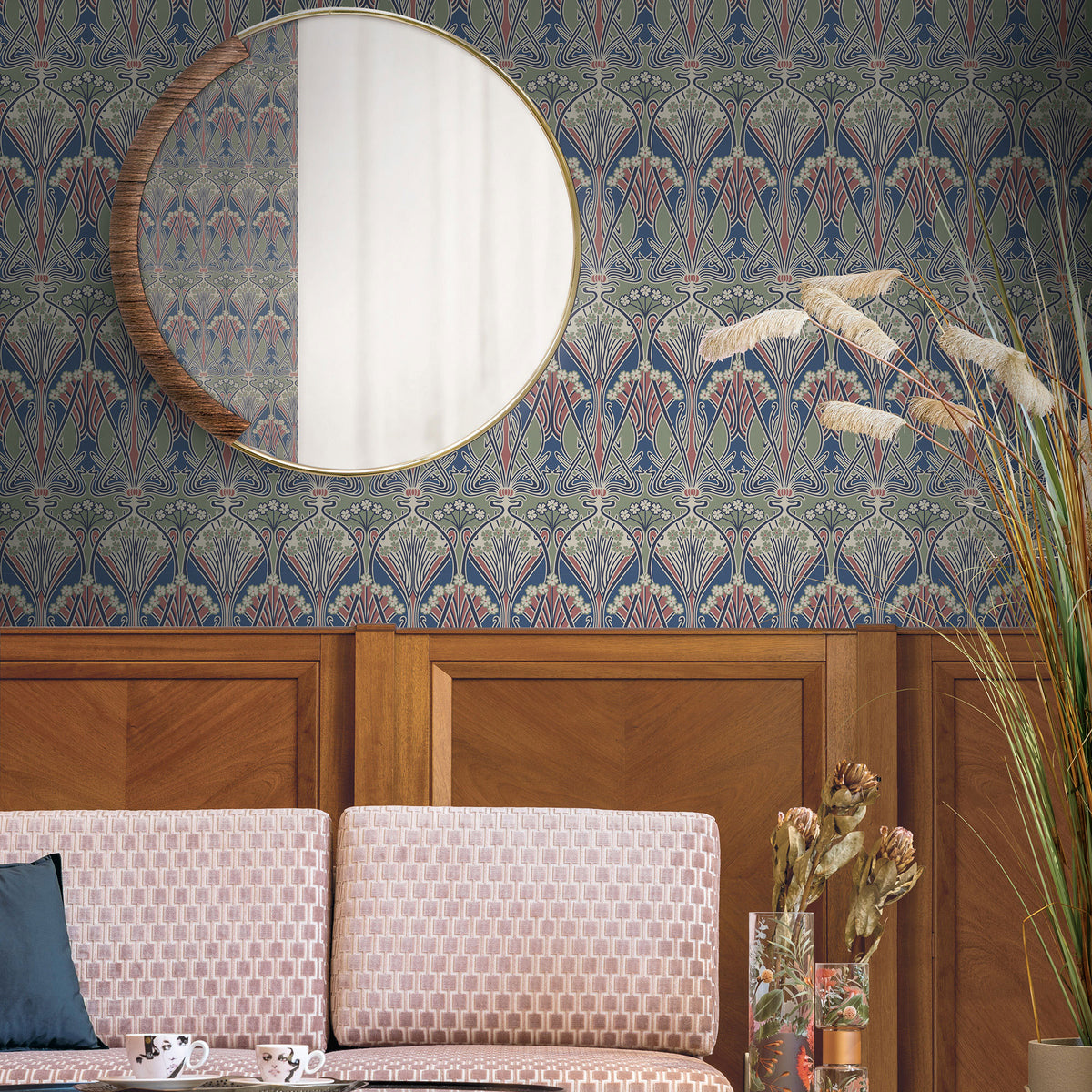 Dragonfly Damask Arts and Crafts Wallpaper By Galerie