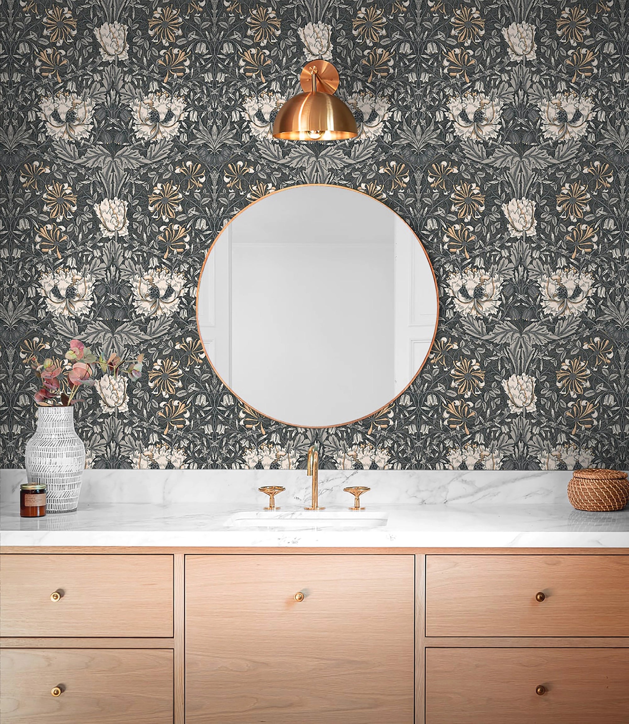 ET12608 Ogee Flora Arts and Crafts Wallpaper By Galerie