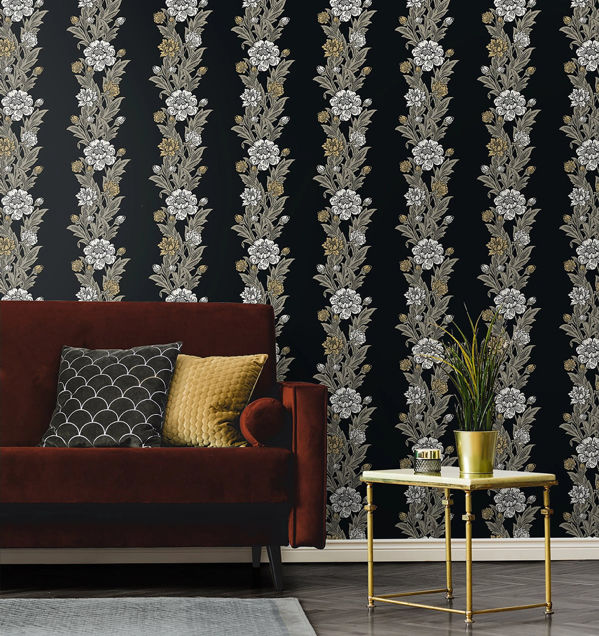 Blooming Stripe Arts and Crafts Wallpaper By Galerie