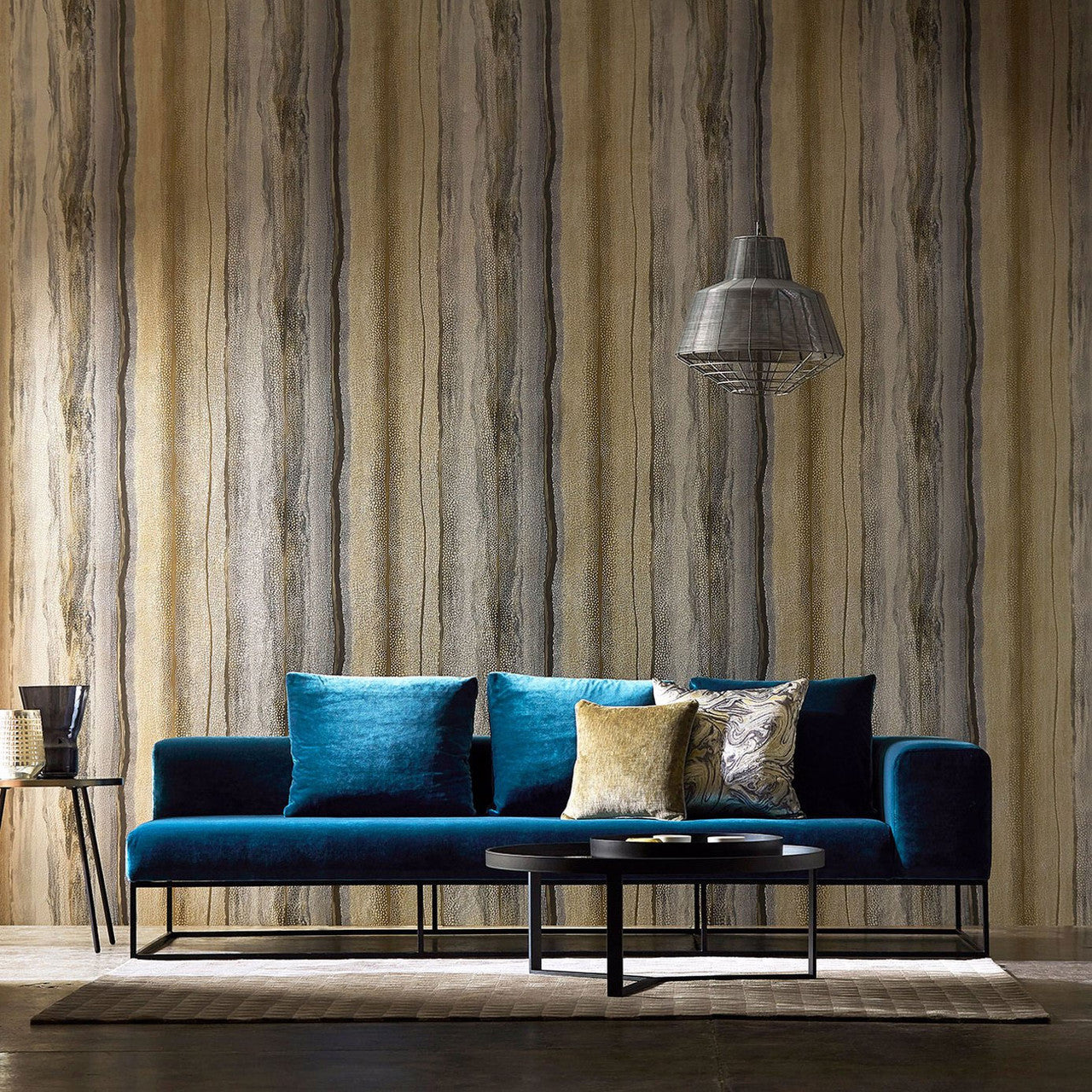 112065 Vitruvius Colour 4 Gold and Basalt Wallpaper by Harlequin
