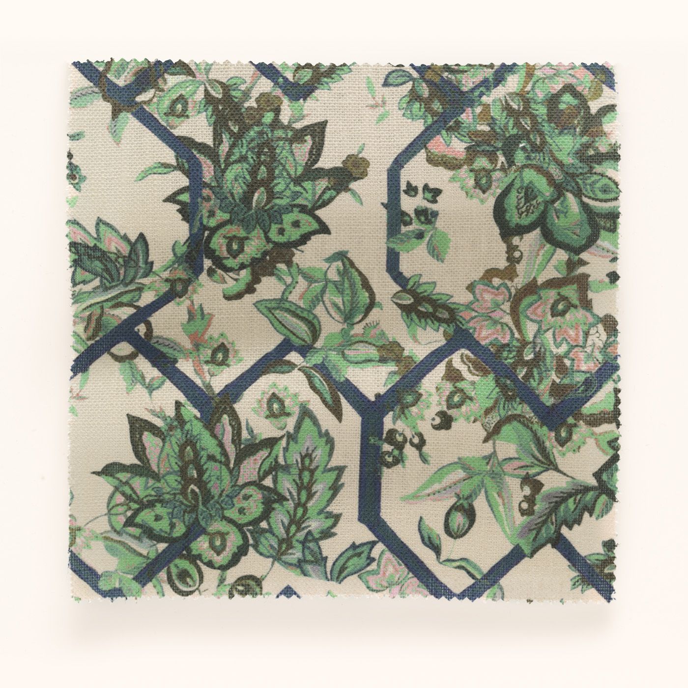 F-CT-OL-IER-24 Creeping Trellis Ice Emerald Rose Fabric by Parker & Jules