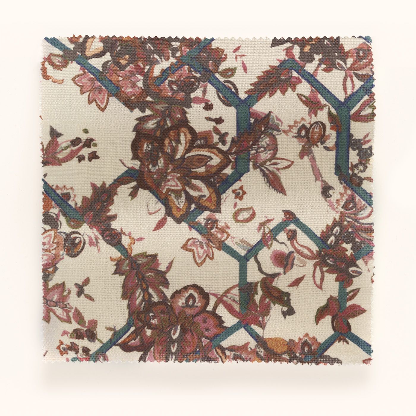 F-CT-OL-WR-24 Creeping Trellis Wedgewood Red Fabric by Parker & Jules