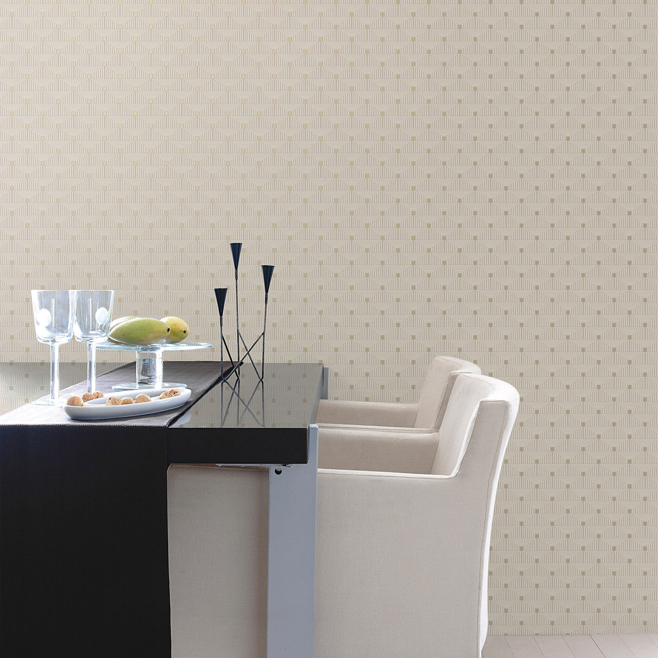 F-PL3001 Geo Key Boutique Metallic Cream Wallpaper by Galerie