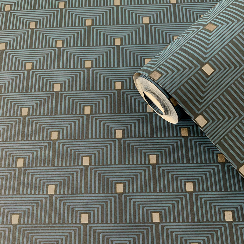 F-PL3005 Geo Key Boutique Metallic Blue Wallpaper by Galerie