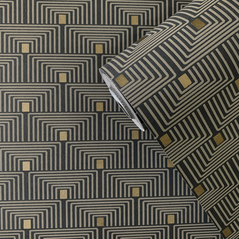 F-PL3006 Geo Key Boutique Metallic Black Wallpaper by Galerie
