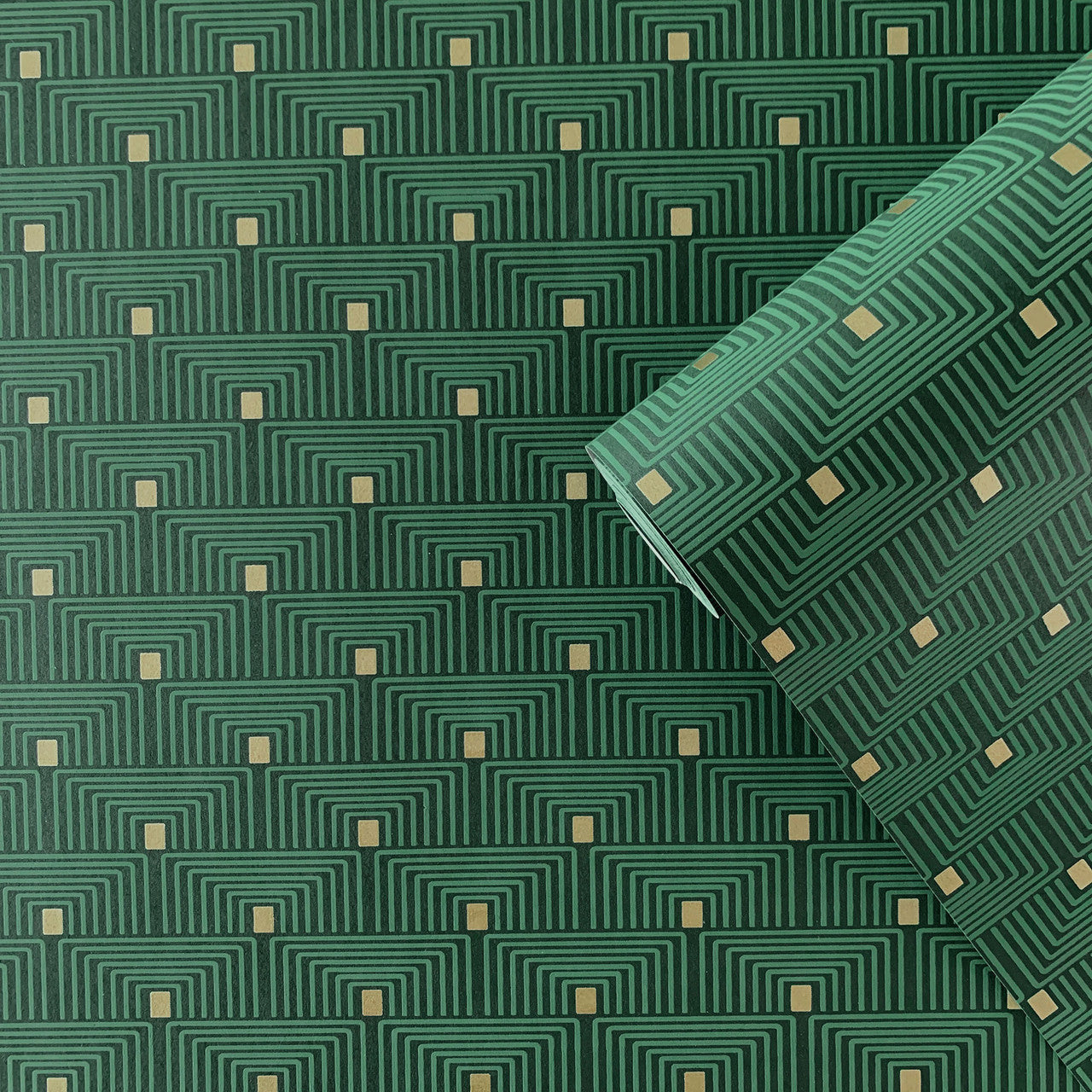 F-PL3008 Geo Key Boutique Metallic Green Wallpaper by Galerie