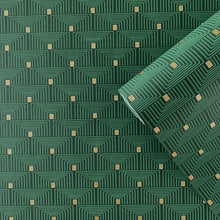 F-PL3008 Geo Key Boutique Metallic Green Wallpaper by Galerie