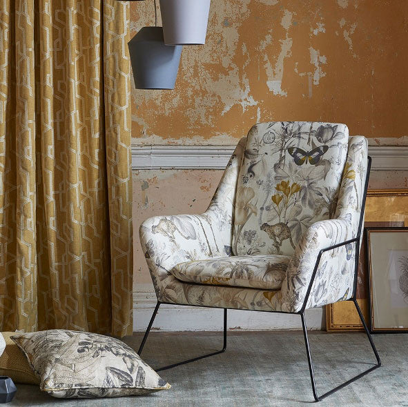 F1297/01 Botany Exotica Charcoal/Chartreuse Fabric by Clarke and Clarke