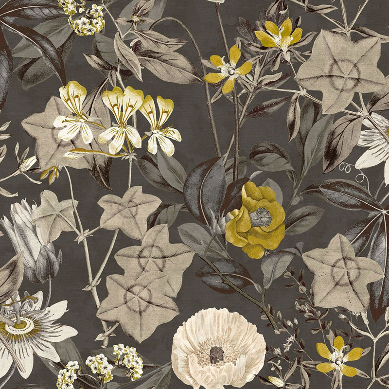 F1304/01 Passiflora Exotica Charcoal Fabric by Clarke and Clarke