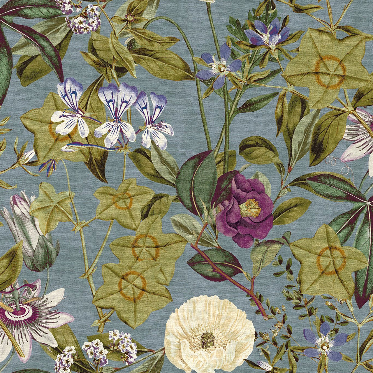 F1304/05 Passiflora Exotica Slate/Amethyst Fabric by Clarke and Clarke