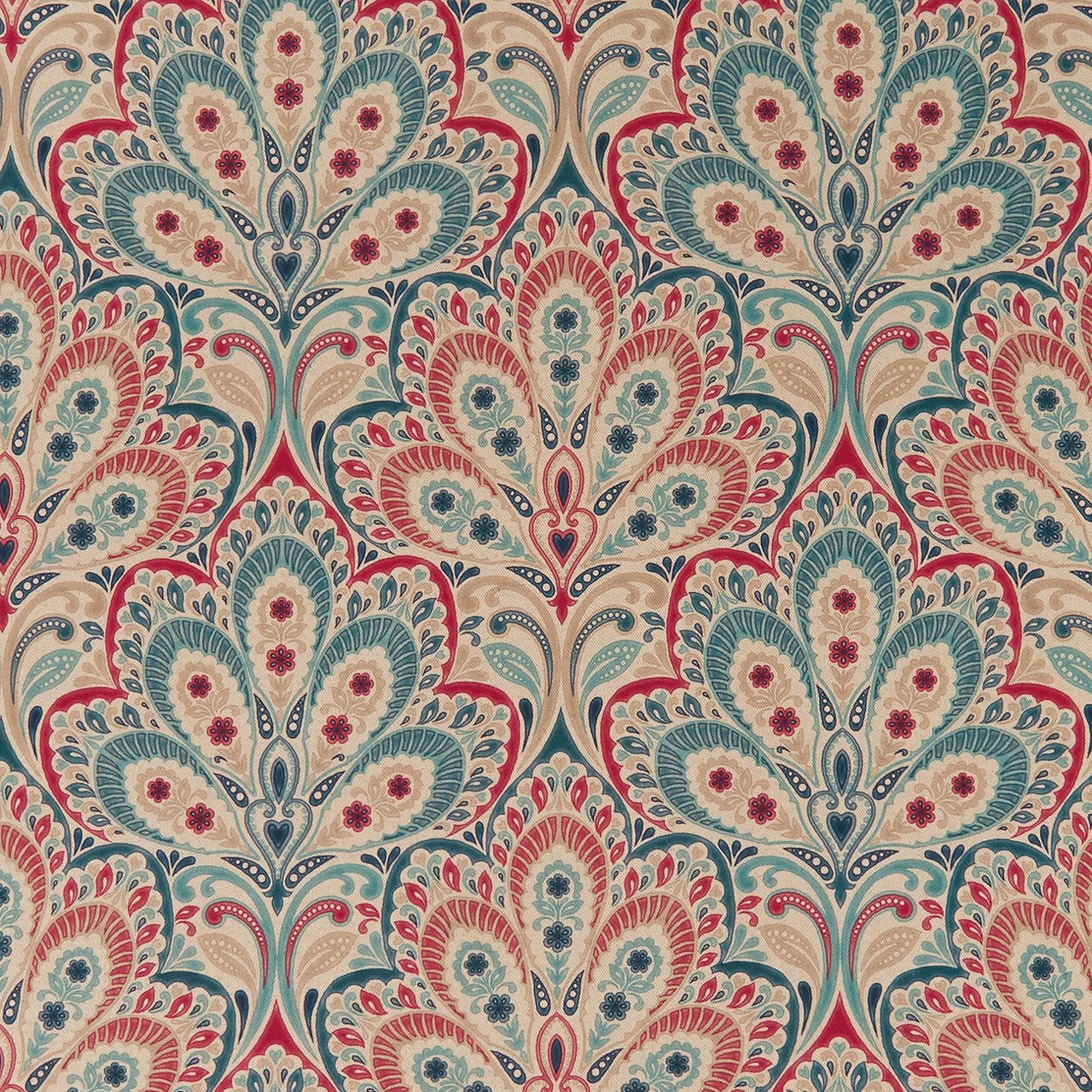 F1332/02 Persia Eden Denim/Raspberry Fabric by Clarke and Clarke