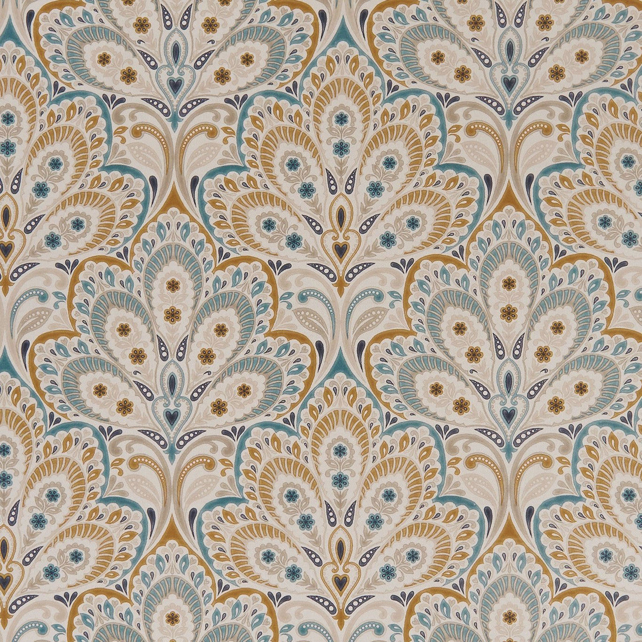 F1332/05 Persia Eden Teal/Spice Fabric by Clarke and Clarke