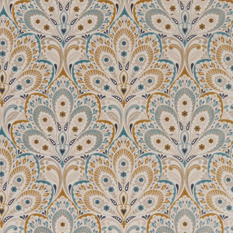 F1332/05 Persia Eden Teal/Spice Fabric by Clarke and Clarke