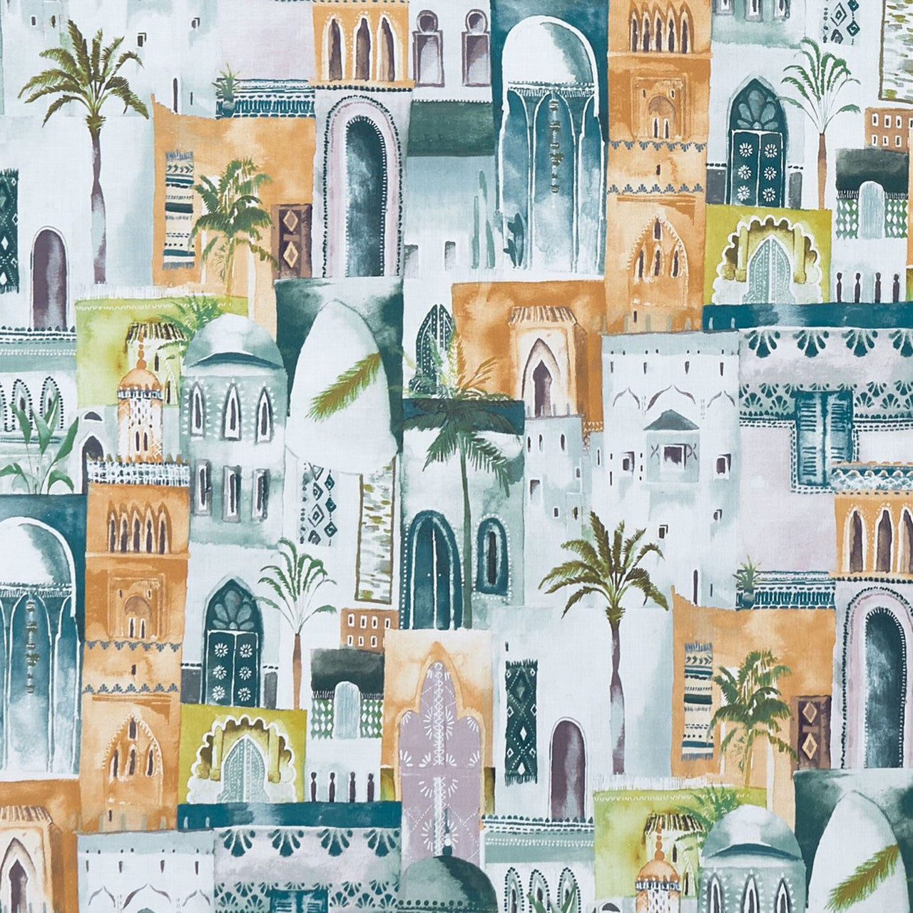 F1368/04 Marrakech Prince of Persia Teal/Spice Fabric by Clarke and Clarke