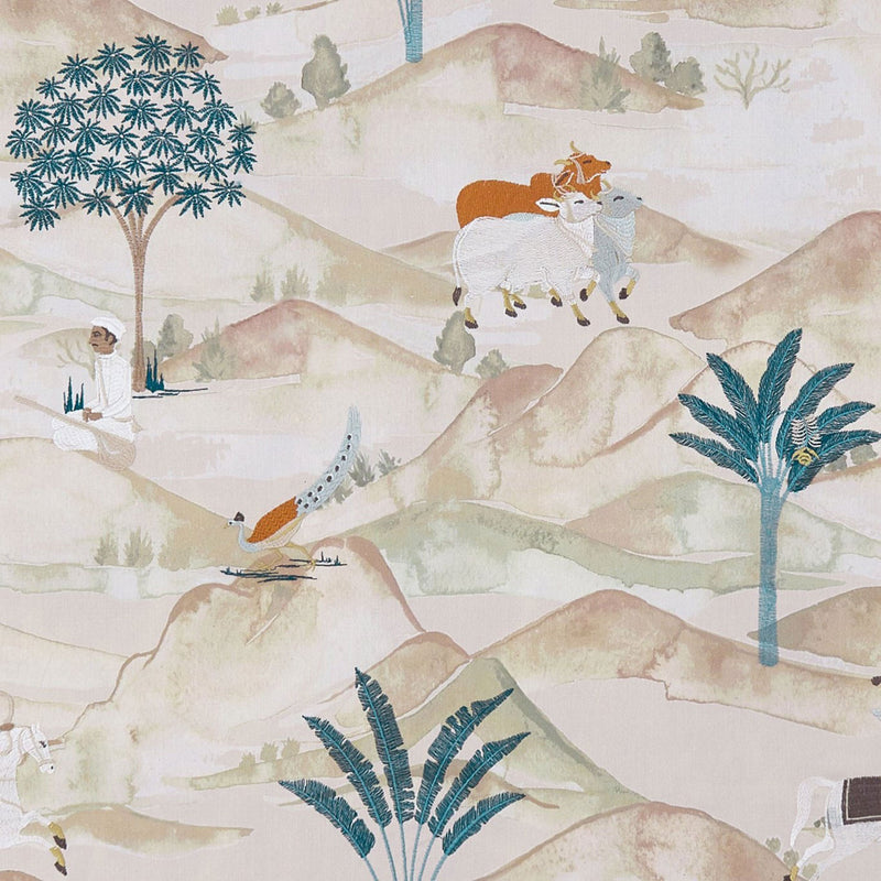 F1371/04 Sahara Prince of Persia Teal/Spice Fabric by Clarke and Clarke