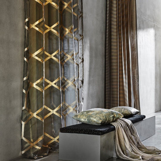 F1472/01 Tessellati Metalli Charcoal/Gold Fabric by Clarke and Clarke