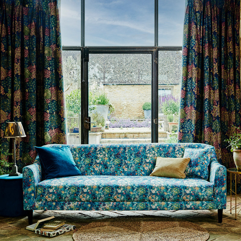 F1539/02 Rosedene Country Escape Denim/Spice Fabric by Clarke and Clarke