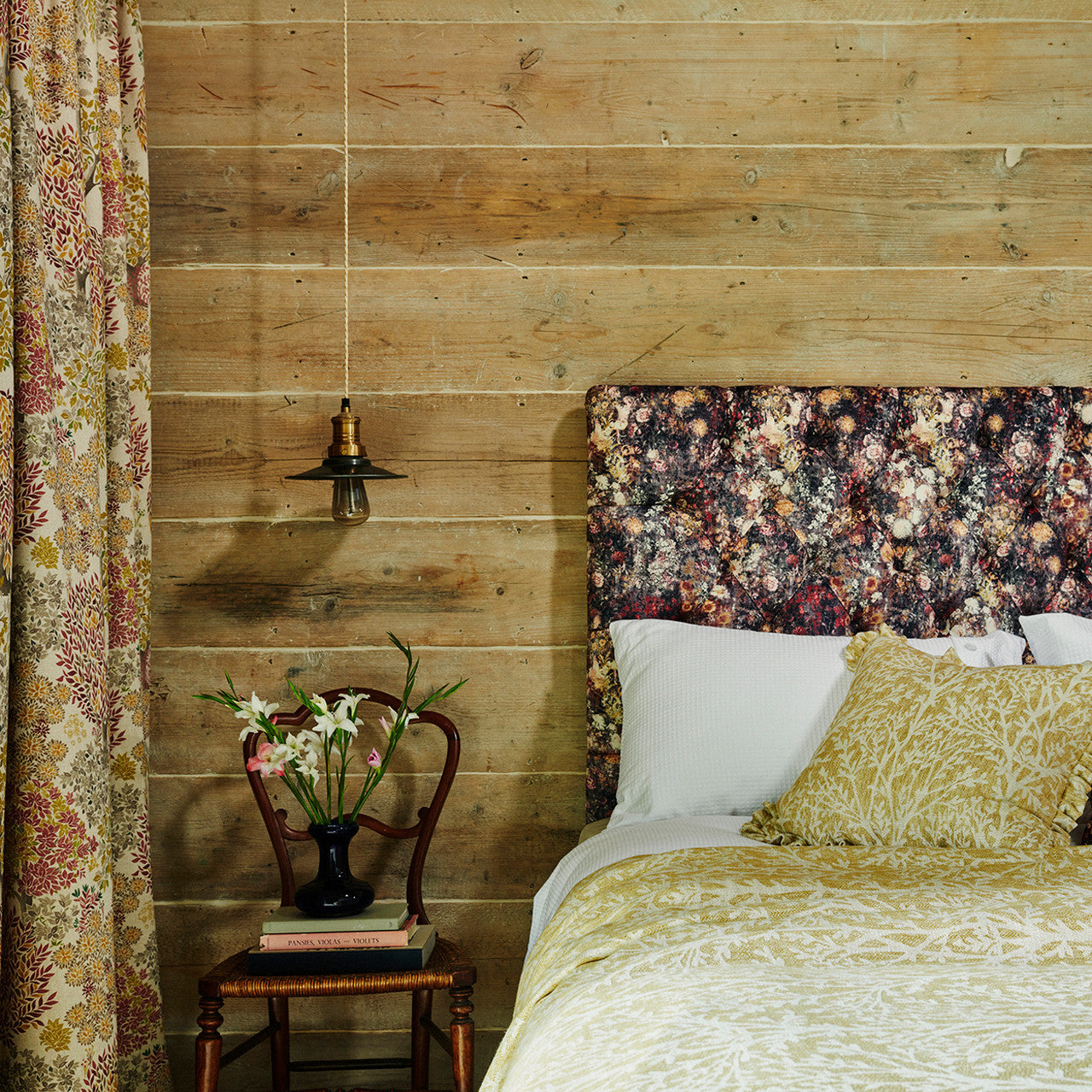 F1539/05 Rosedene Country Escape Raspberry/Ochre Fabric by Clarke and Clarke