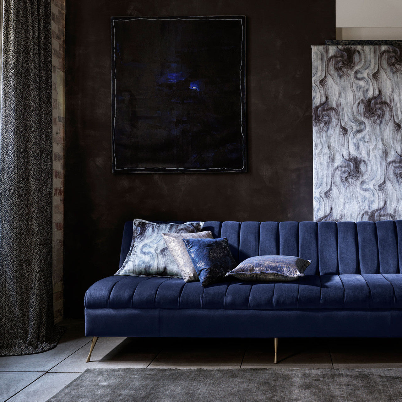 F1552/01 Tessuto Dimora Midnight/Silver Fabric by Clarke and Clarke