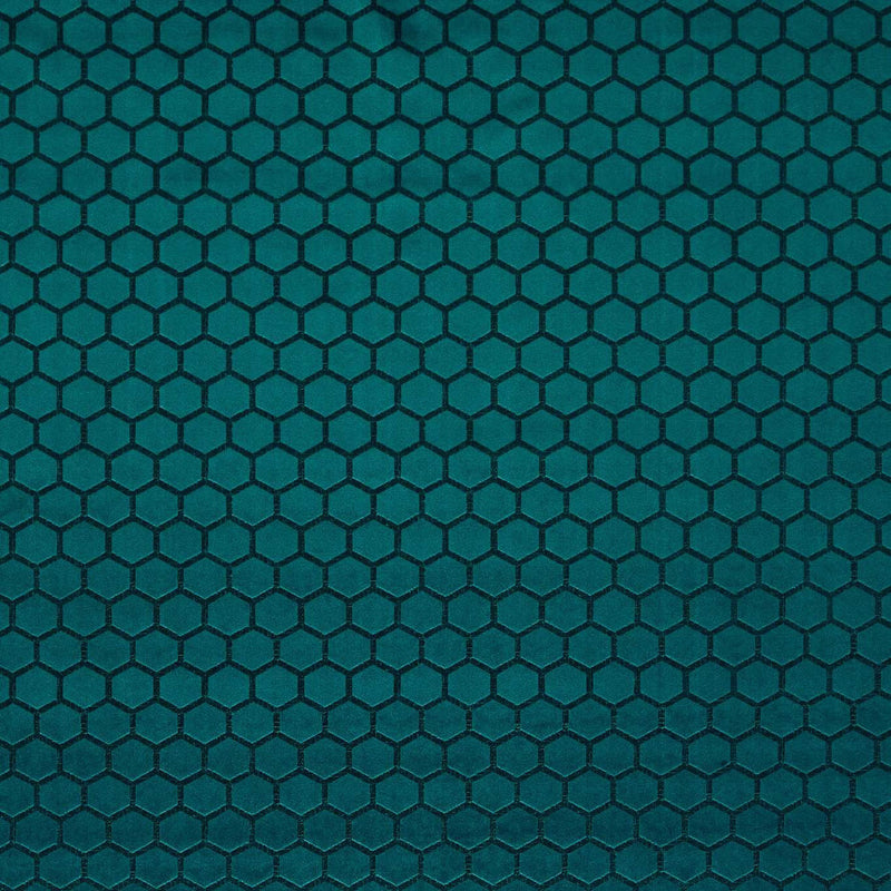 F1565/05 Hexa Illusion Peacock Fabric by Clarke and Clarke