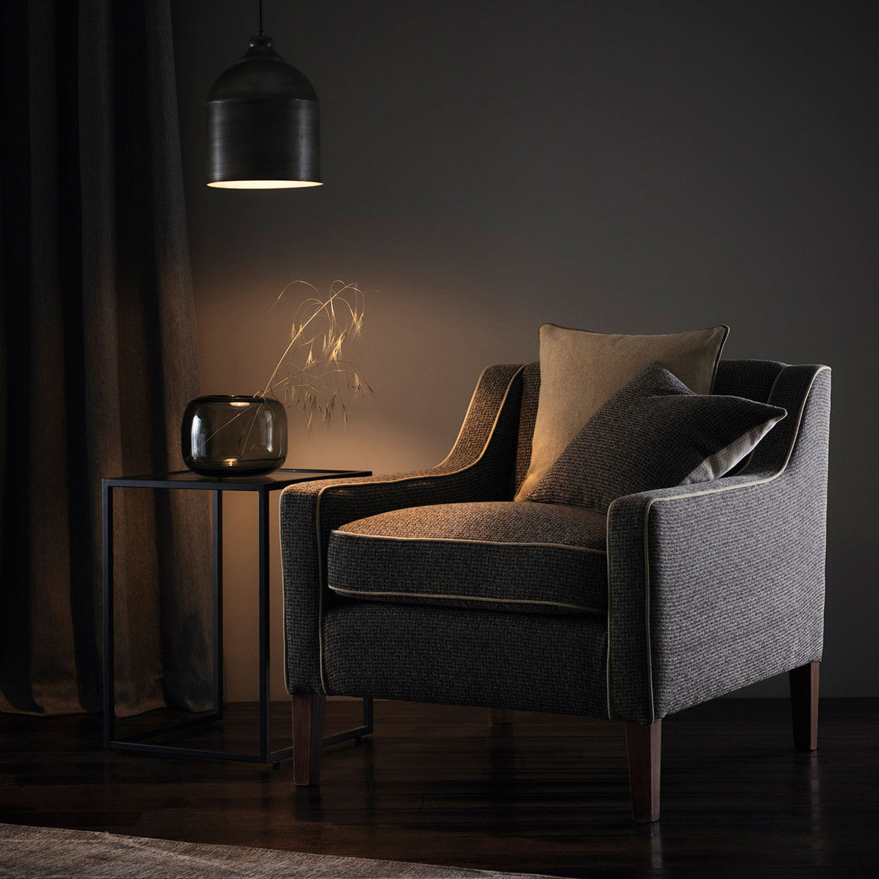 F1569/01 Malone Burlington Charcoal Fabric by Clarke and Clarke