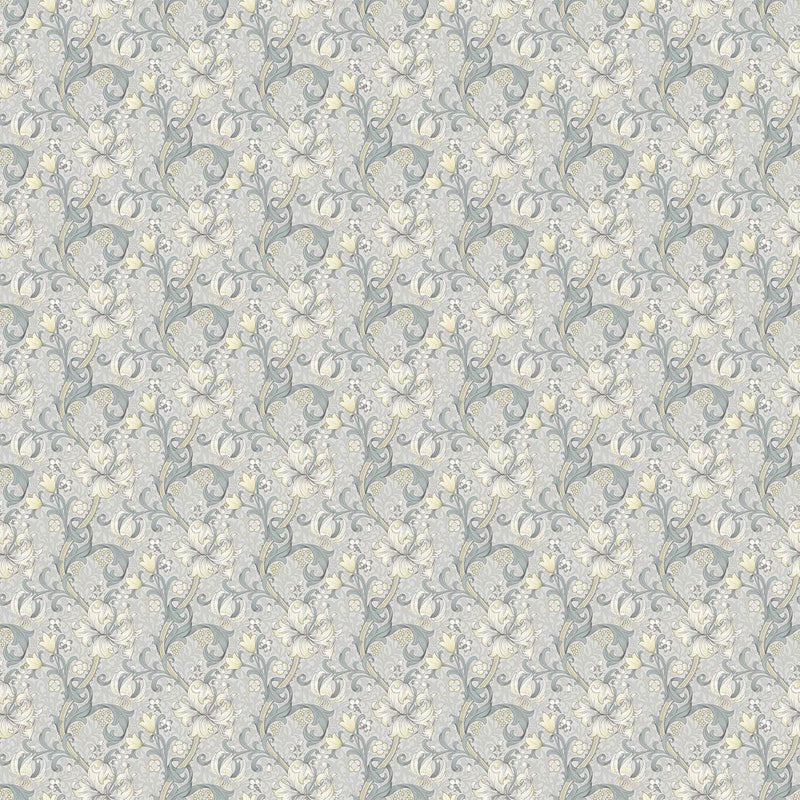 F1677/02 Golden Lily William Morris Designs Slate and Dove Fabric by Clarke & Clarke