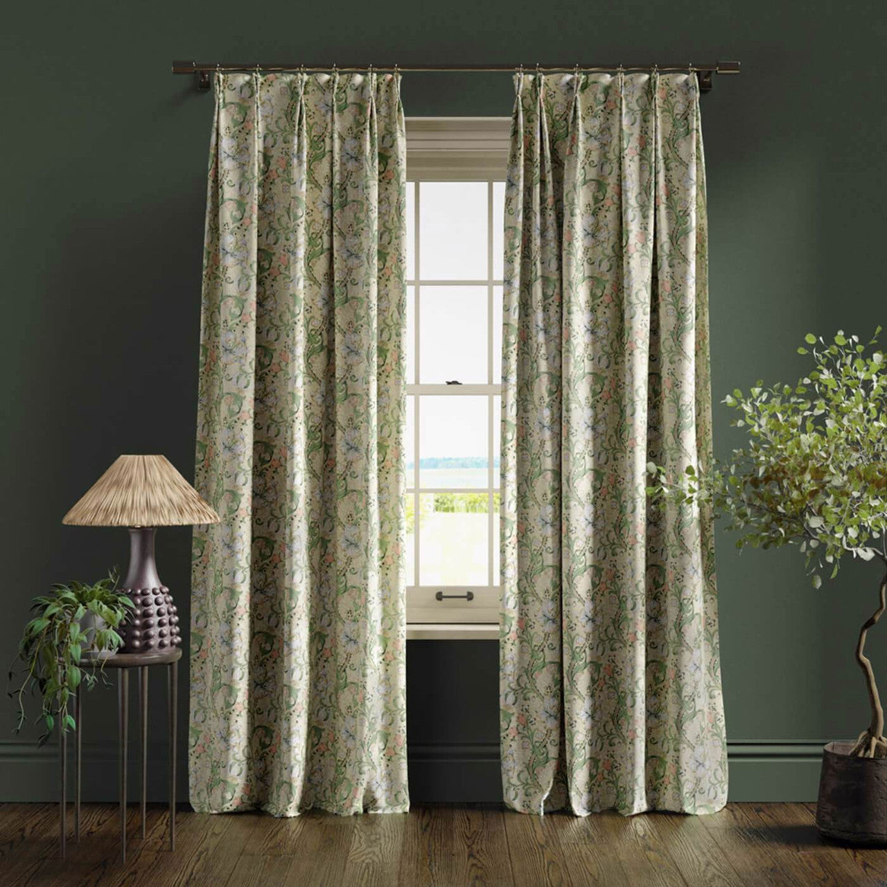 F1677/03 Golden Lily William Morris Designs Linen and Blush Fabric by Clarke & Clarke