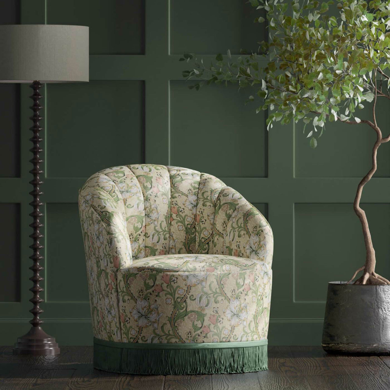 F1677/03 Golden Lily William Morris Designs Linen and Blush Fabric by Clarke & Clarke