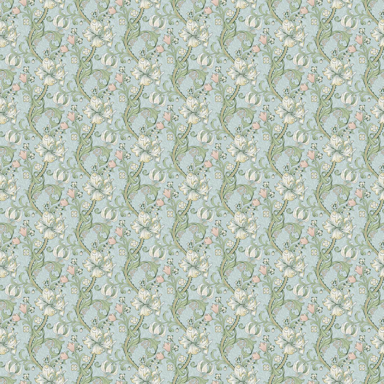 F1677/05 Golden Lily William Morris Designs Apple and Blush Fabric by Clarke & Clarke