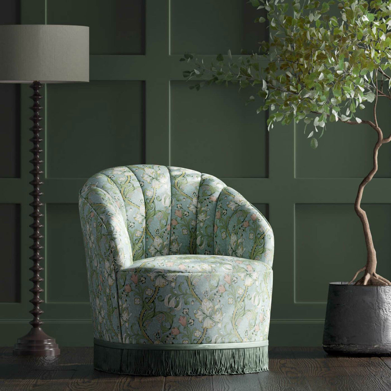 F1677/05 Golden Lily William Morris Designs Apple and Blush Fabric by Clarke & Clarke