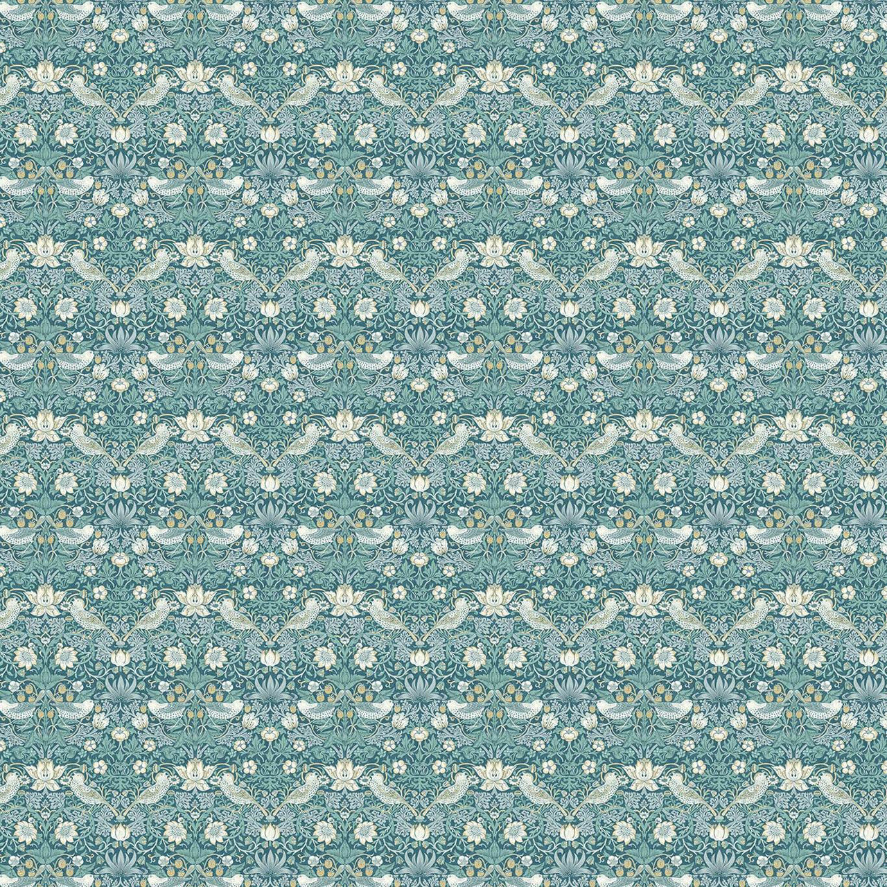 F1678/01 Strawberry Thief William Morris Designs Teal Fabric by Clarke & Clarke