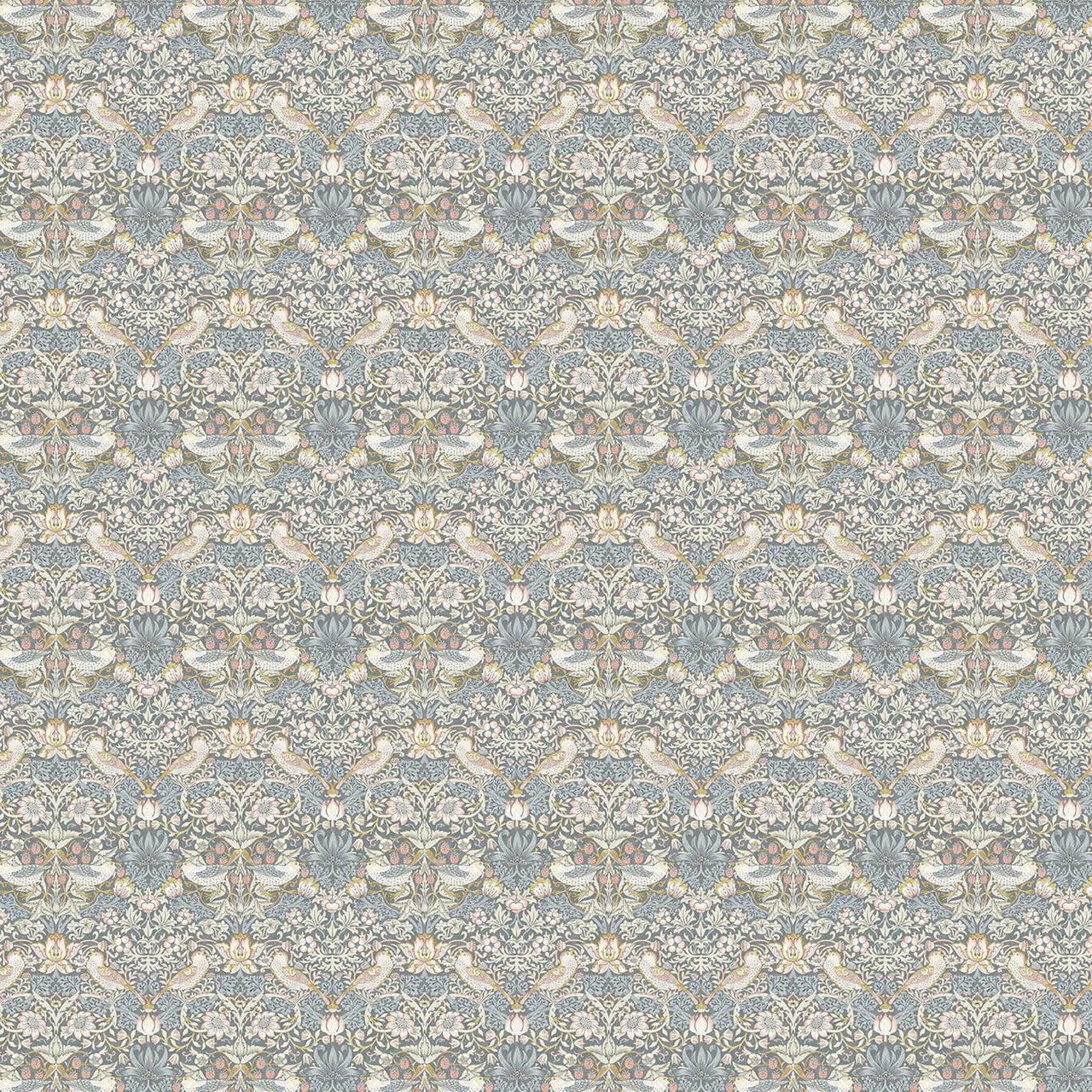 F1678/02 Strawberry Thief William Morris Designs Slate and Blush Fabric by Clarke & Clarke