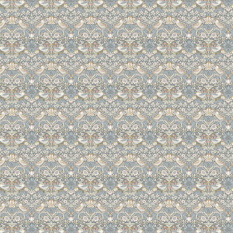 F1678/02 Strawberry Thief William Morris Designs Slate and Blush Fabric by Clarke & Clarke