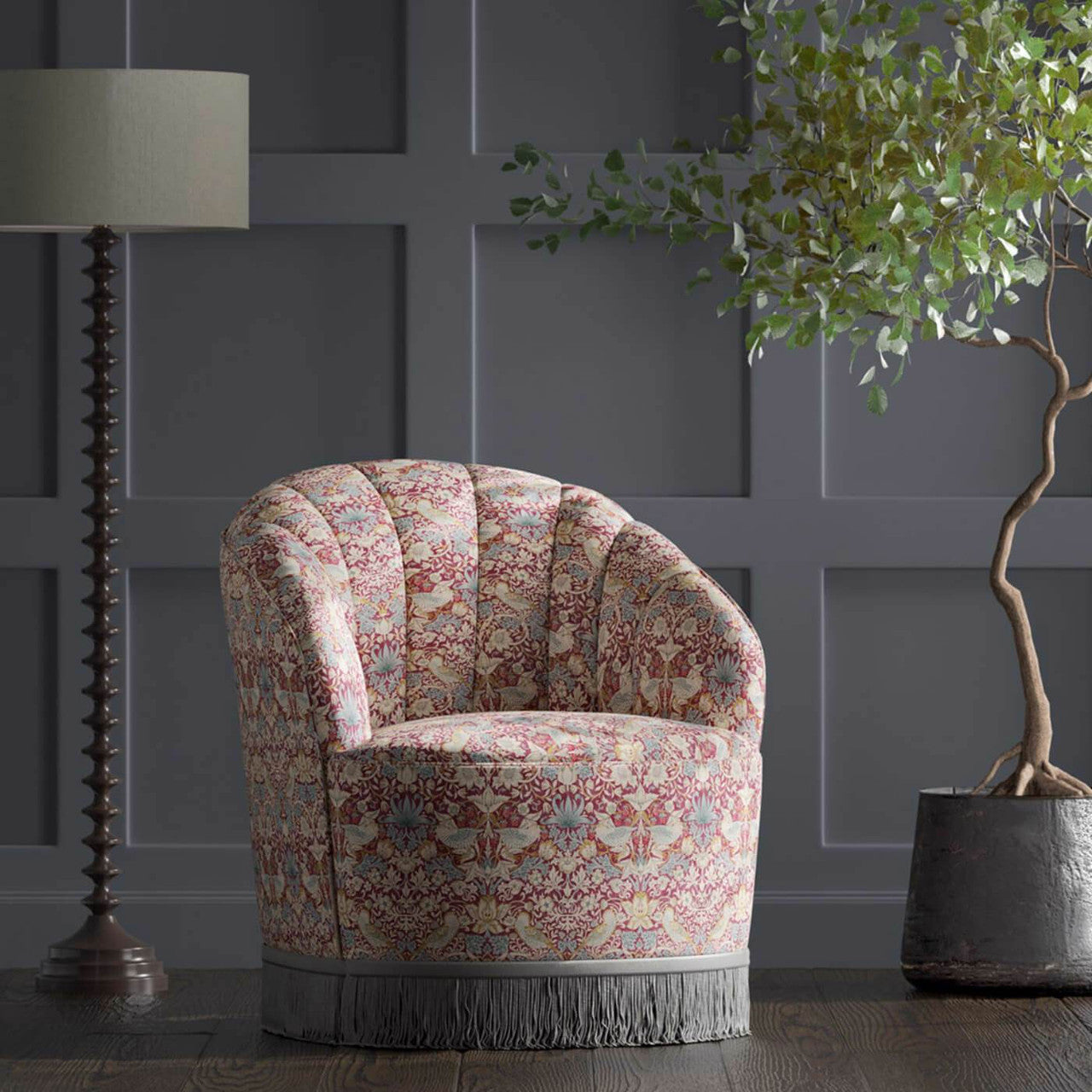 F1678/03 Strawberry Thief William Morris Designs Plum Fabric by Clarke & Clarke